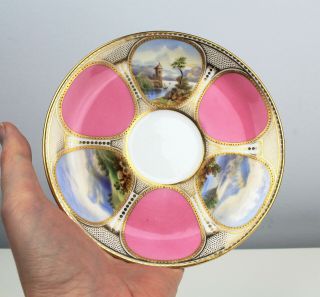 Antique 1851 - 1875 Coalport Cup Saucer Gold Pink Jewelled Hand Painted Landscapes