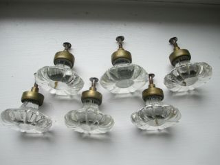 Antique,  Clear Glass Crystal & Brass Cabinet Knobs Pulls 2 Inch Diameter - Large