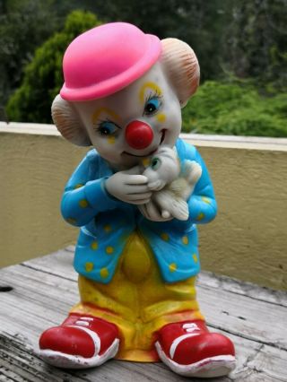 Vtg Rare Mexican Rubber Squeaky Toy Happy Clown With Dove Squeak Mexico
