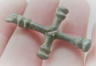 Circa 600 - 700ad Ancient Byzantine Bronze Crusaders Cross Pendant Wearable