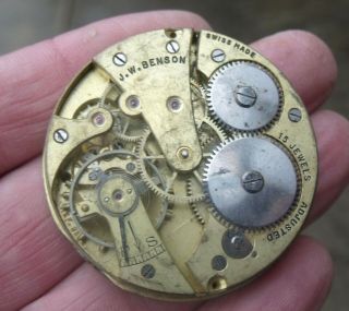 Antique J.  W.  Benson London Pocket Watch Movement,  15 Jewels.