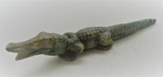 Ancient Romano - Egyptian Bronze Crocodile Statuette 100bc - 100ad