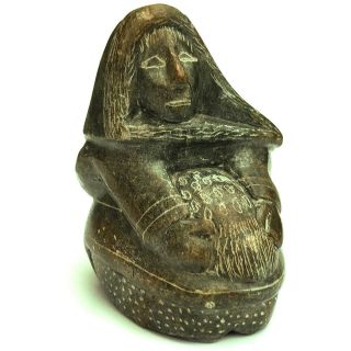 A Vintage Carved Inuit Eskimo Soapstone Figure Of A Woman Signed