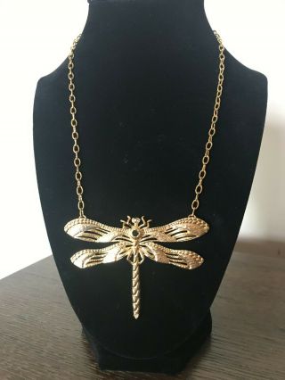 Pauline Rader Signed Gold Dragonfly Necklace,  Rare Piece Never Released