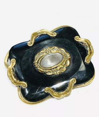 Antique Victorian Gilt Metal Hair Memorial Brooch
