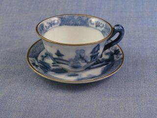 ANTIQUE MINIATURE CROWN WILLOW CHINA CUP SAUCER BLUE WHITE CHINESE DOLLS HOUSE 2