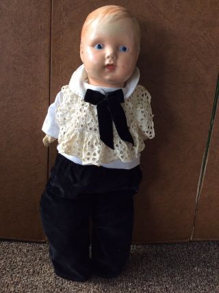 Antique Composition/cloth Boy Doll Cute Vintage Outfit 22” High