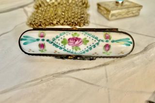 Vintage Limoges Hinged Trinket/pill Box Oblong Hp Flowers Signed Piet Main Rare