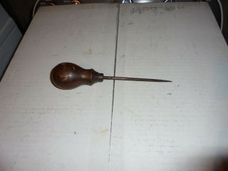 Vintage /antique Primitive Wood Handled Awl Punch Tool Total Length 8.  5 Inches