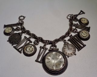 Art Brand Clocks And Roman Numerals Charm Bracelet Antique Finish Vintage