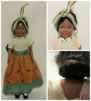 Vintage Cipsa Mexico Celluloid Girl Toy Doll Gypsy Dark Gitana Extremely Rare