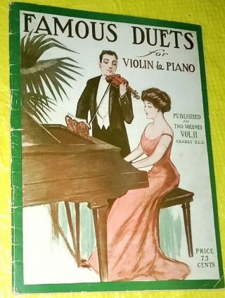 Antique Famous Duets Violin & Piano Sheet Music Book Vol 2 Grades 2 & 3 1912