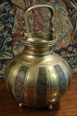 A Rare Antique Brass & Copper Indian Ganga - Jumuna Chambu Lota,  Holy Water Vase
