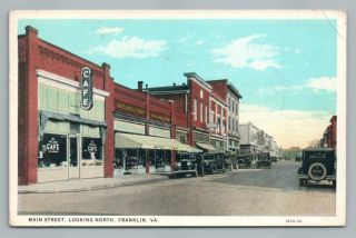 Main Street Franklin Virginia Rare Antique Postcard 5&10 Store Soda Sign 1930
