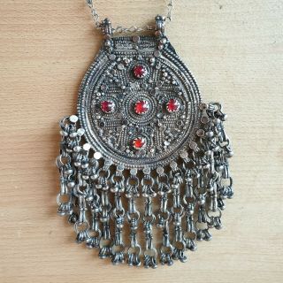27 Old Rare Antique Islamic Yemeni Jewish Solid Silver Large Pendant Necklace
