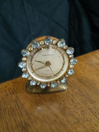 Rare Vintage Semca Phinney - Walker Wind Up Rhinestone Alarm Clock Germany Travel