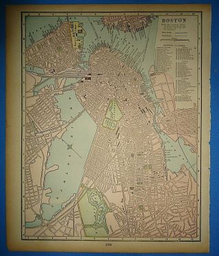 Vintage Circa 1895 Boston Massachusetts Map Old Antique S&h