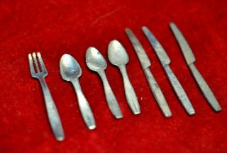 Vintage Barbie Deluxe Reading 3 Knife,  3 Spoon And 1 Fork Kitchen Metal Utensils