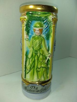 Rare - The Budweiser Girl Beer Stein - 1973 Made In Italy 9 " 1/4 Green Dress