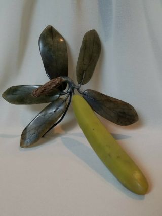 Vtg Stone Marble Alabaster Fruit Banana & Leaves W Stand For Kitchen Fruit Bowl