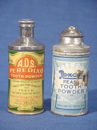Vintage/antique Rexall Pearl & A.  D.  S.  Peredixo Tooth Powder Tin Can Dental Usa