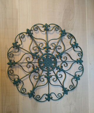 Teal Iron Wall Medallion Antique Finish Timeless Design Indoors Patio Porch 16 "