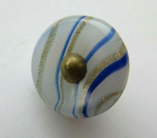 Fabulous Antique Vtg Glass Charmstring Button Goldstone & Cobalt Pin Shank (t)