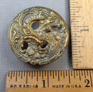 Chinese Dragon 4,  1800s 1 - Piece Brass Open - Work Button,  W/ Paste Trim,  Large