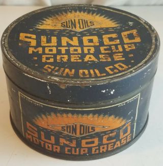 Sunoco Sun Oils Co Motor Cup Grease Can Old 1lb Rare