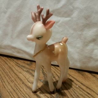 Vintage Christmas Soft Plastic Rare White Reindeer With Brown And Pink