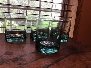 4 Rare Hand Blown Spain Aqua Blue Green Pottery Barn 10 Oz Old Fashioned Glasses