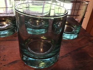 4 Rare Hand Blown Spain Aqua Blue Green Pottery Barn 10 Oz Old Fashioned Glasses 2