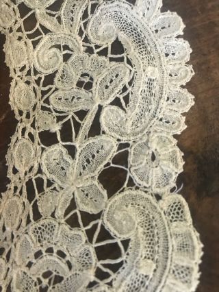 French Needle Lace Antique Long Collar Ornate Floral 1800’s