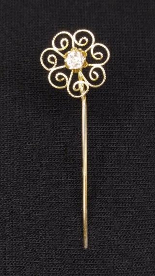 Vintage Antique Art Deco 14k White Gold Filigree Diamond Stick Pin Jewelry