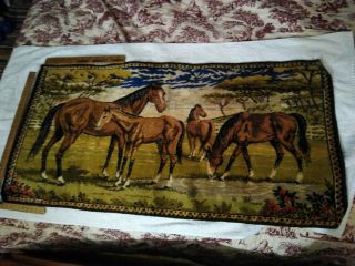 Vintage 4 Horses Area Rug Or Wall Hanging I Think Its Hand Made.  37.  5 In By 19 In