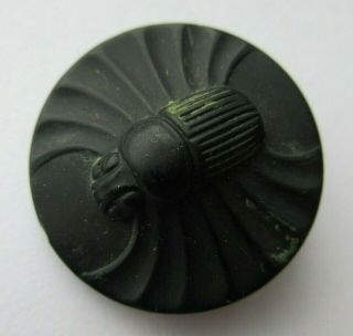 Wonderful Antique Vtg Victorian Jet Black Glass Picture Button Insect 1 " (h)