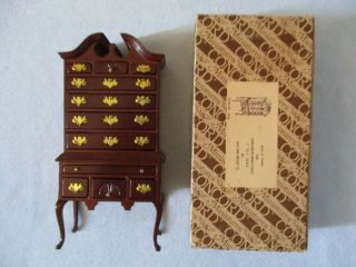 Dollhouse Concord Miniatures Wood Highboy Dresser,  Drawers Open,  Box