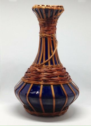 Antique Japanese Awaji Blue Pottery Vase 1890 - 1922