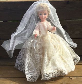 Vintage 19” Bride Doll 1950’s Never Played With Hard Plastic Moving Eyes