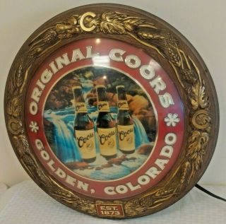 Vintage Coors Light Sign Advertising Golden Co Lighted Round 18x18 Rare