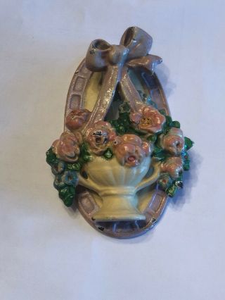 Vintage Hubley Cast Iron Door Knocker Flower Basket 124 Floral W Bow Rare