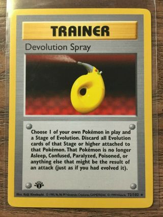 Devolution Spray Pokemon Trainer Card 1st Ed.  Base Set 72/102 Rare Shadowless