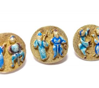 Antique Chinese Silver Gilt And Enamel Buttons