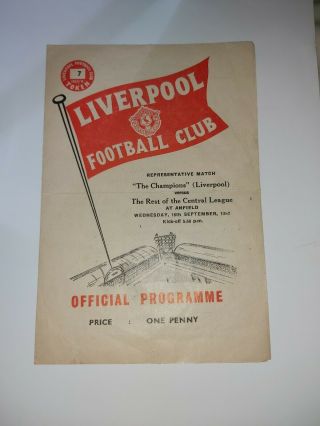 Liverpool Fc V The Rest Of The Central League Sept 18th 1957 Original/very Rare
