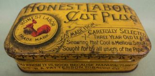 Vintage Antique Honest Labor Cut Plug Tobacco Tin 2 ½ Oz.  Patterson Co.  Richmond