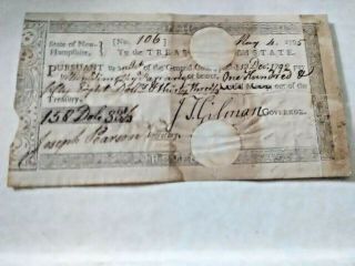 Rare 1795 Bank Check Signed By Us Govenor John T Gilman Read Declaration Indepen