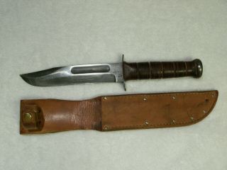 Early Wwii Ww2 Usmc Ka - Bar Fighting Knife With Leather Sheath Rare
