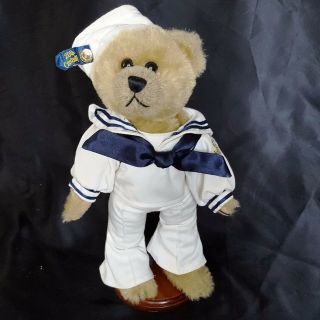 Vtg 12 " Navy Sailor Stuffed - Plush Pickford Bears " Casey " W/brass Button &stand