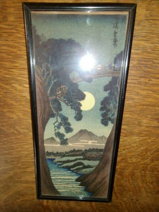 Vtg old Asian Oriental ink art print Chinese Japanese framed antique painting ?? 2