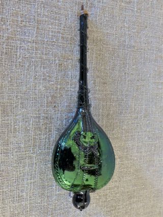 Antique Vtg 6.  25 " Wired Mandolin Figural German Glass Christmas Ornament 16